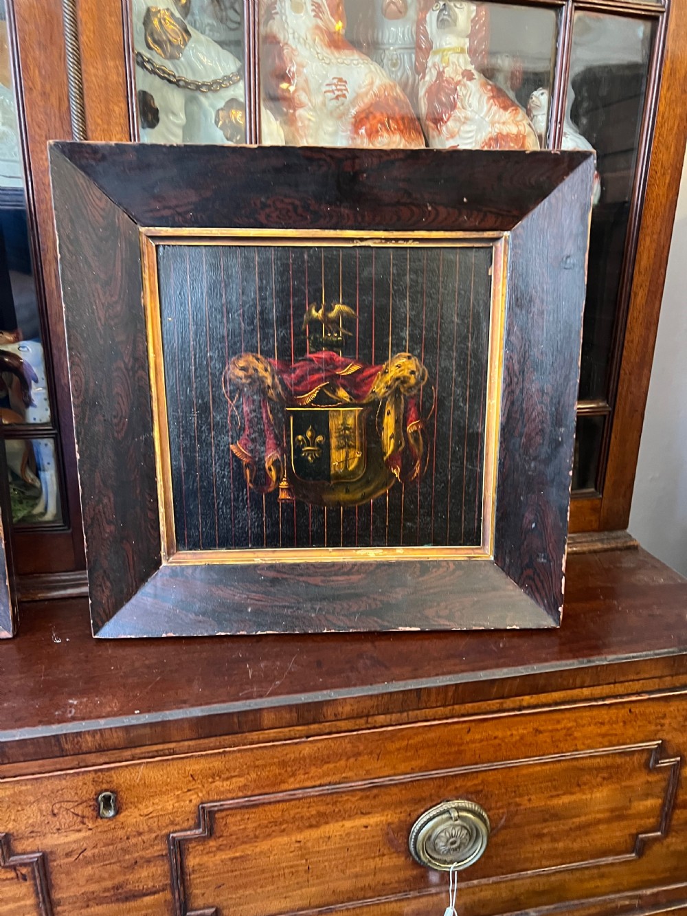 Georgian crested segment from carriage in faux rosewood frame  View II