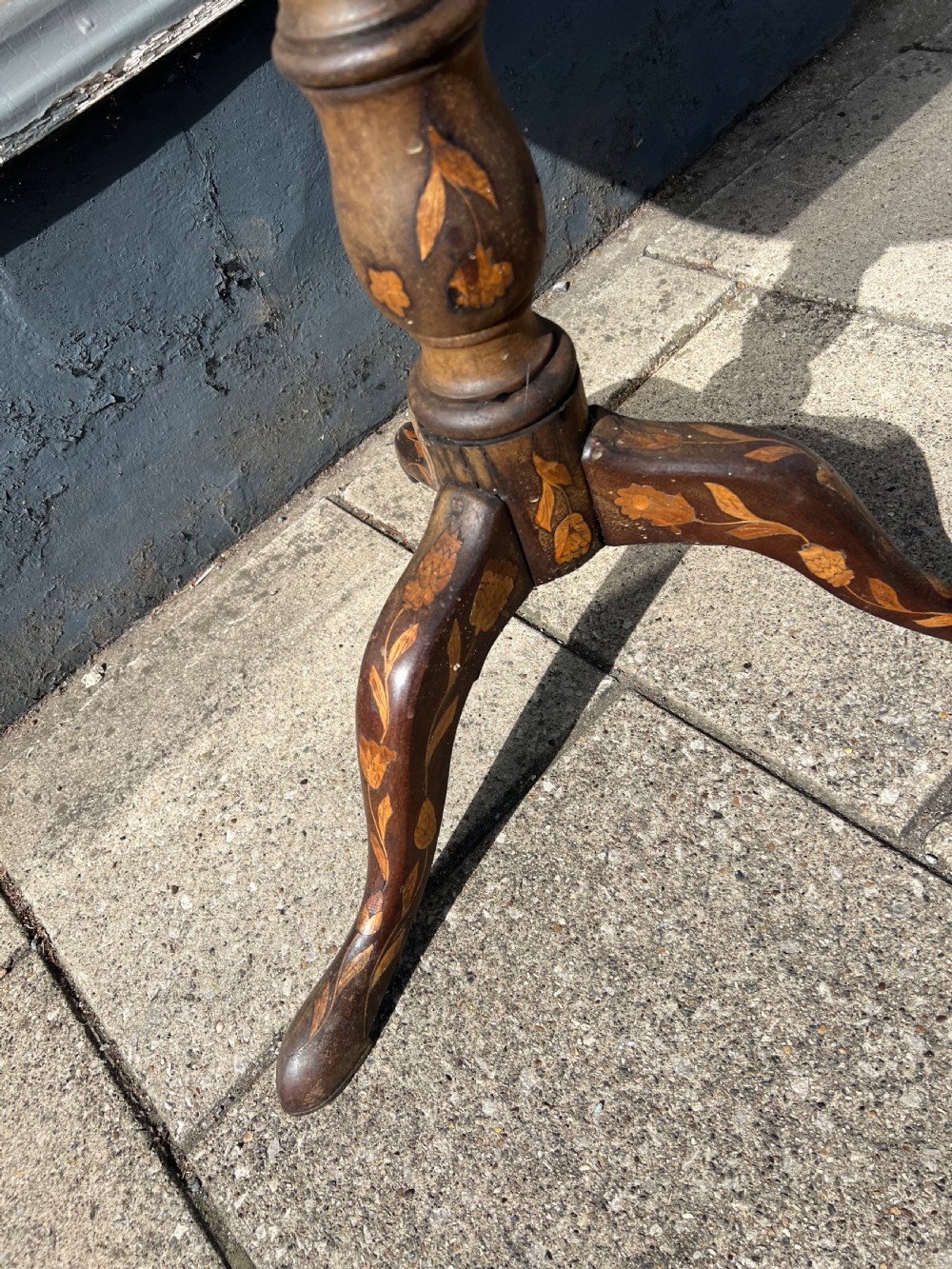 C18th Dutch Marquetry walnut tripod table  View IV