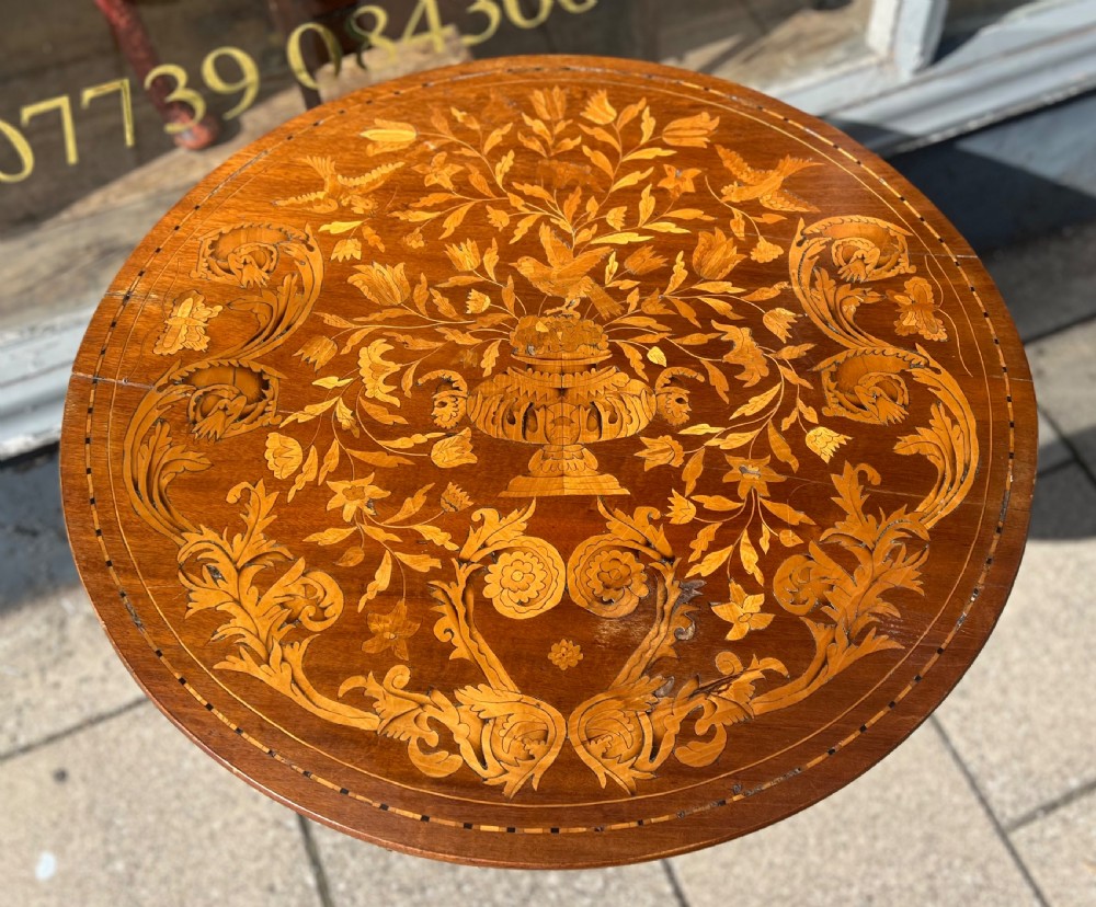 C18th Dutch Marquetry walnut tripod table  View VI