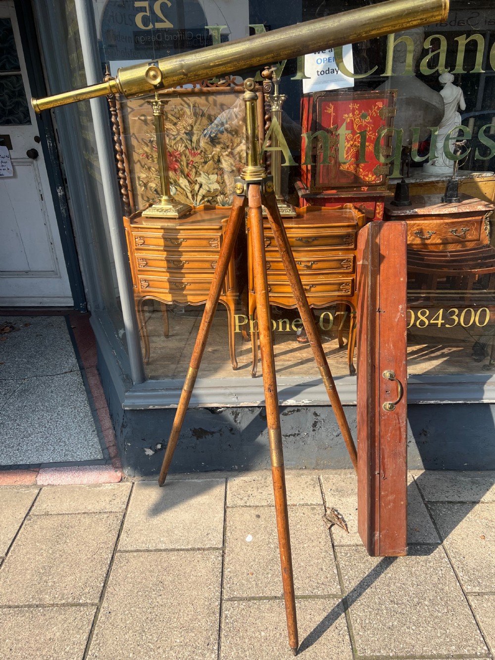 A large broadhurst Clarkson & Co London terrestrial telescope on tripod base  View VI