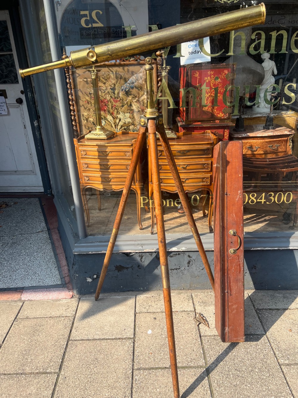 A large broadhurst Clarkson & Co London terrestrial telescope on tripod base  View VII