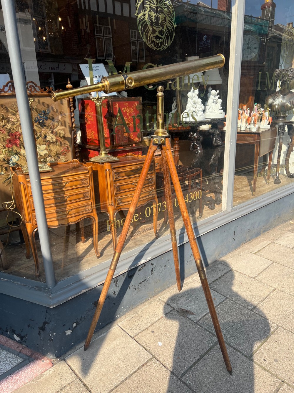 A large broadhurst Clarkson & Co London terrestrial telescope on tripod base  View IX