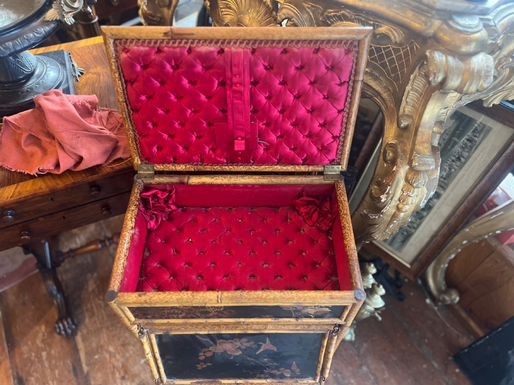 C19th bamboo and japanned lacquer panelled sewing table  View IV