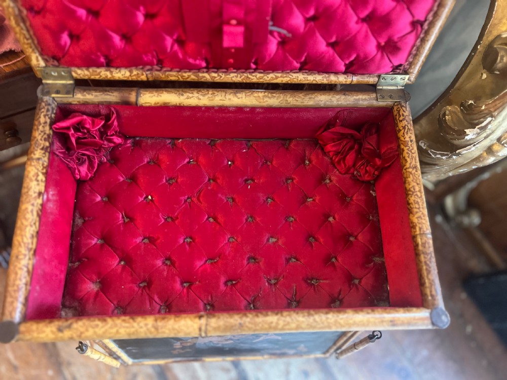 C19th bamboo and japanned lacquer panelled sewing table  View V