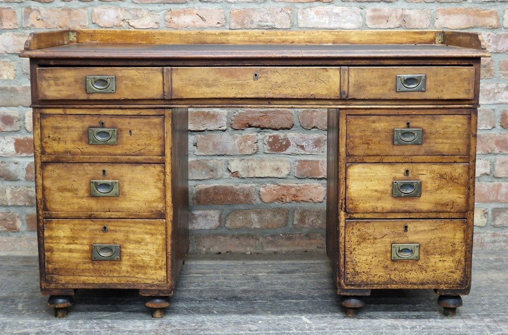 C19th campaign mahogany pedestal desk 