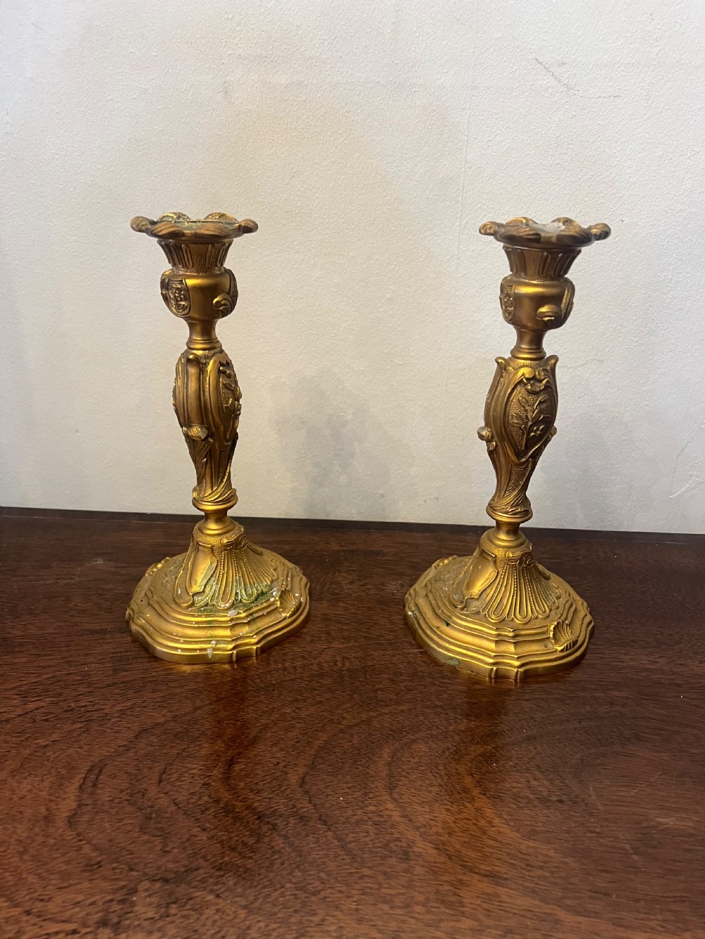 Pair of French ormolu candlesticks in the rococo taste 