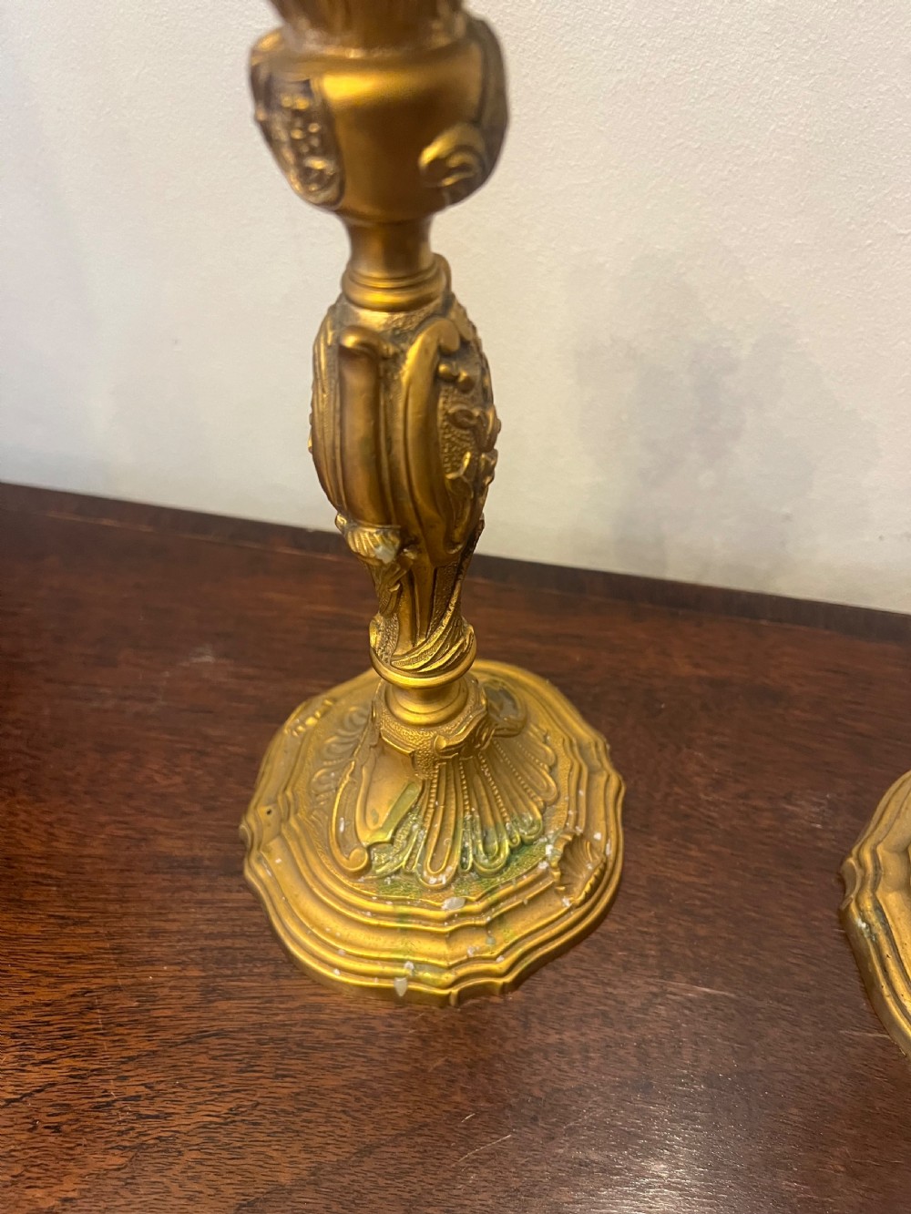 Pair of French ormolu candlesticks in the rococo taste  View II