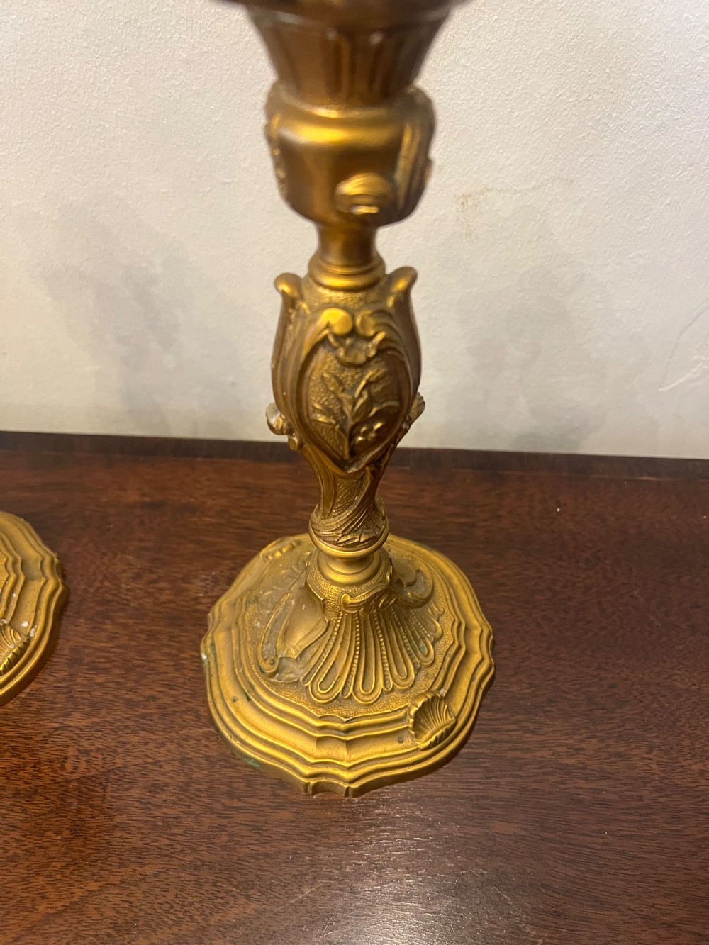 Pair of French ormolu candlesticks in the rococo taste  View III