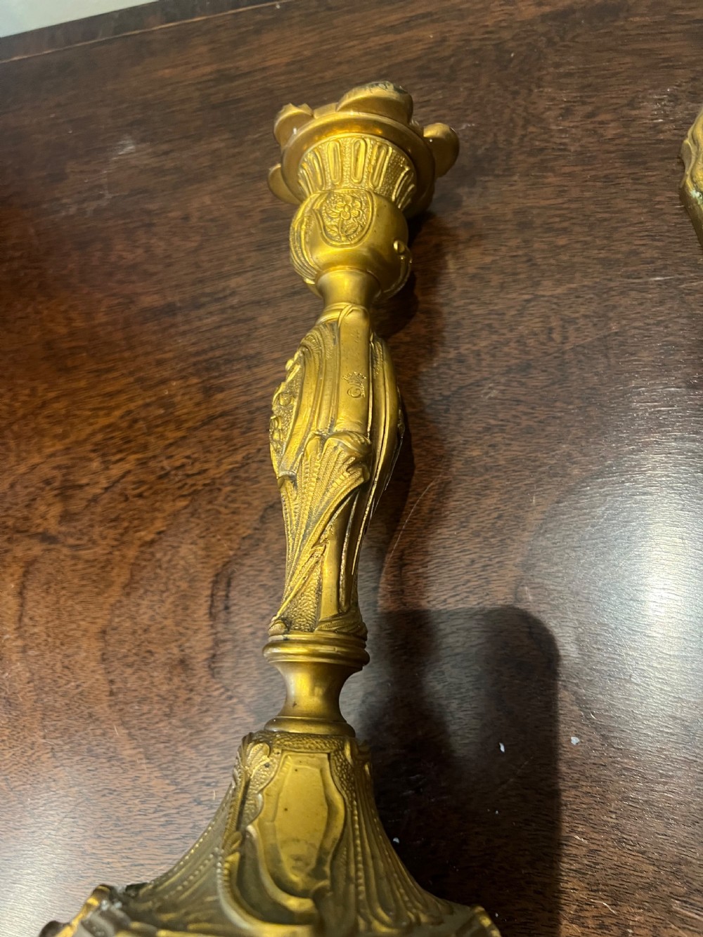 Pair of French ormolu candlesticks in the rococo taste  View IV