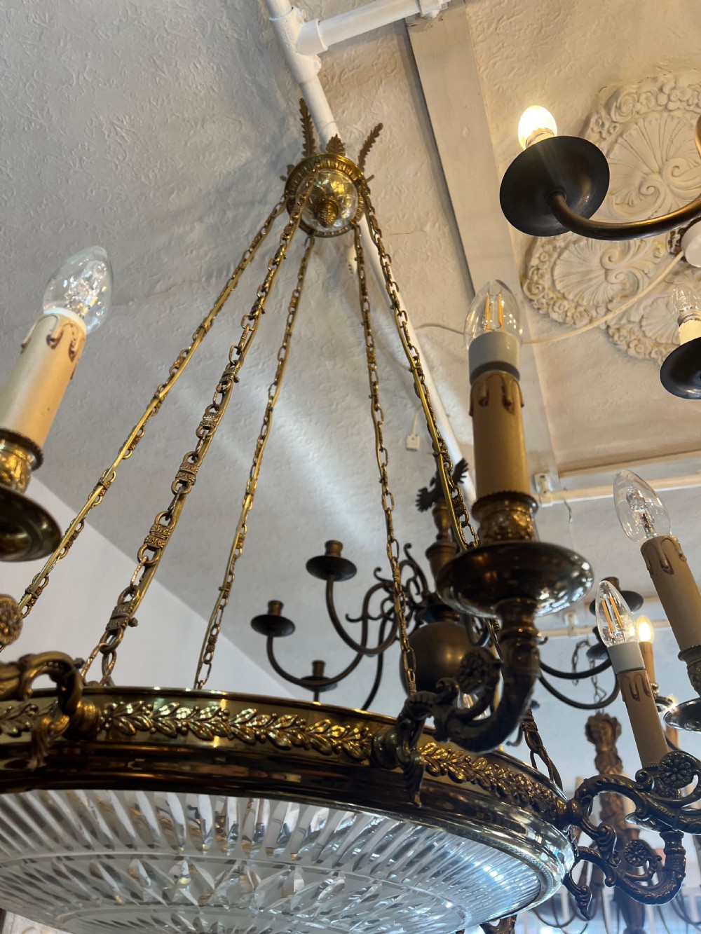 Large Edwardian plaffonier with ten arms  View V