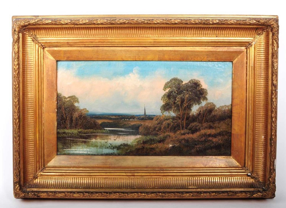 C19th oil painting on canvas showing landscape 