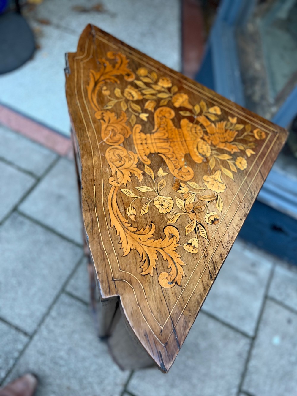 C19th Dutch marquetry floor standing corner cupboard  View V