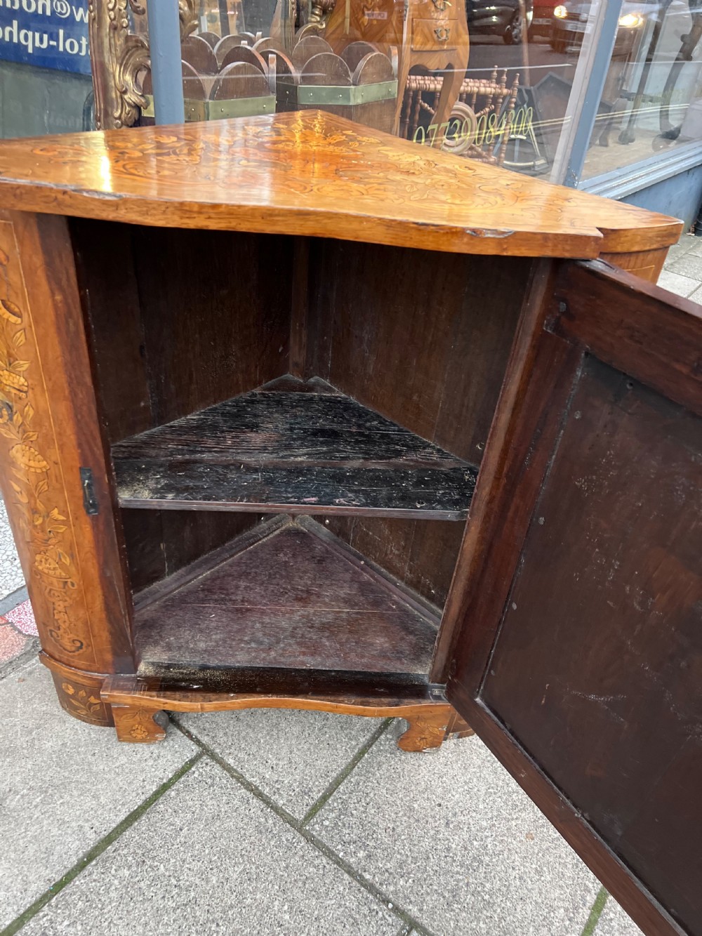 C19th Dutch marquetry floor standing corner cupboard  View VI