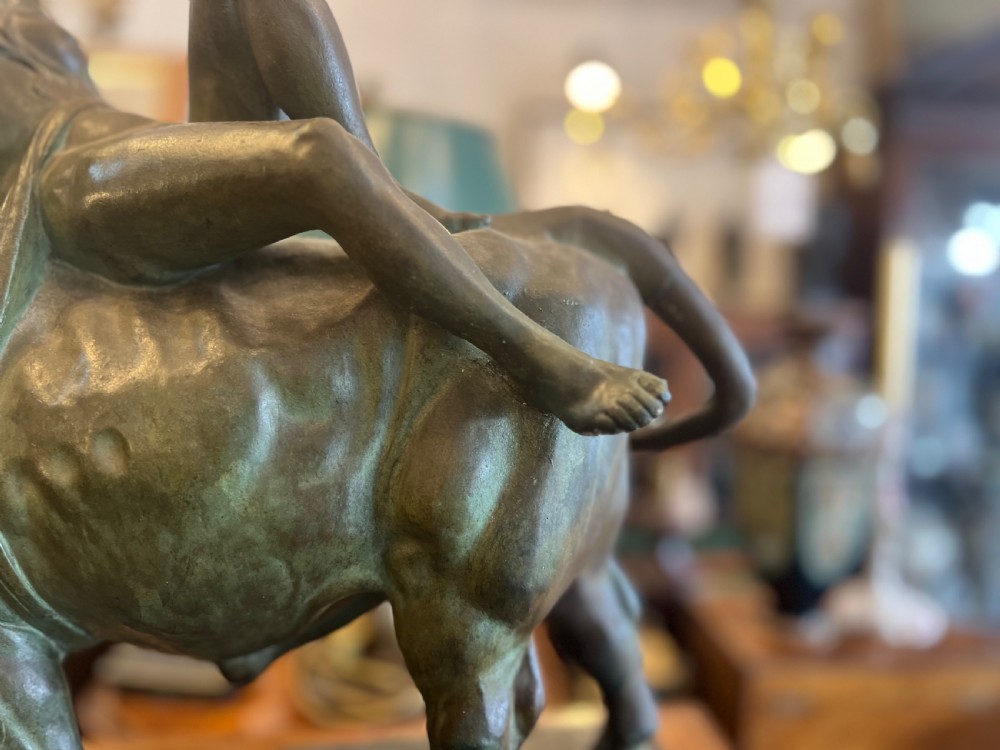 Bronzed painted plaster sculpture of europa and the bull  View V