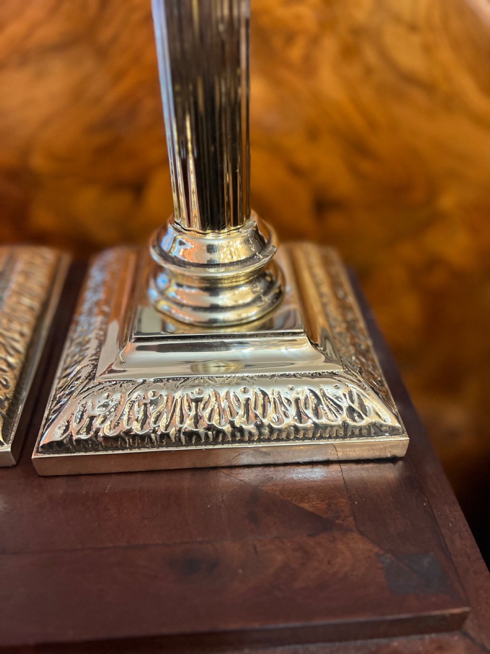 Pair of large brass Corinthian column table lamps  View IV