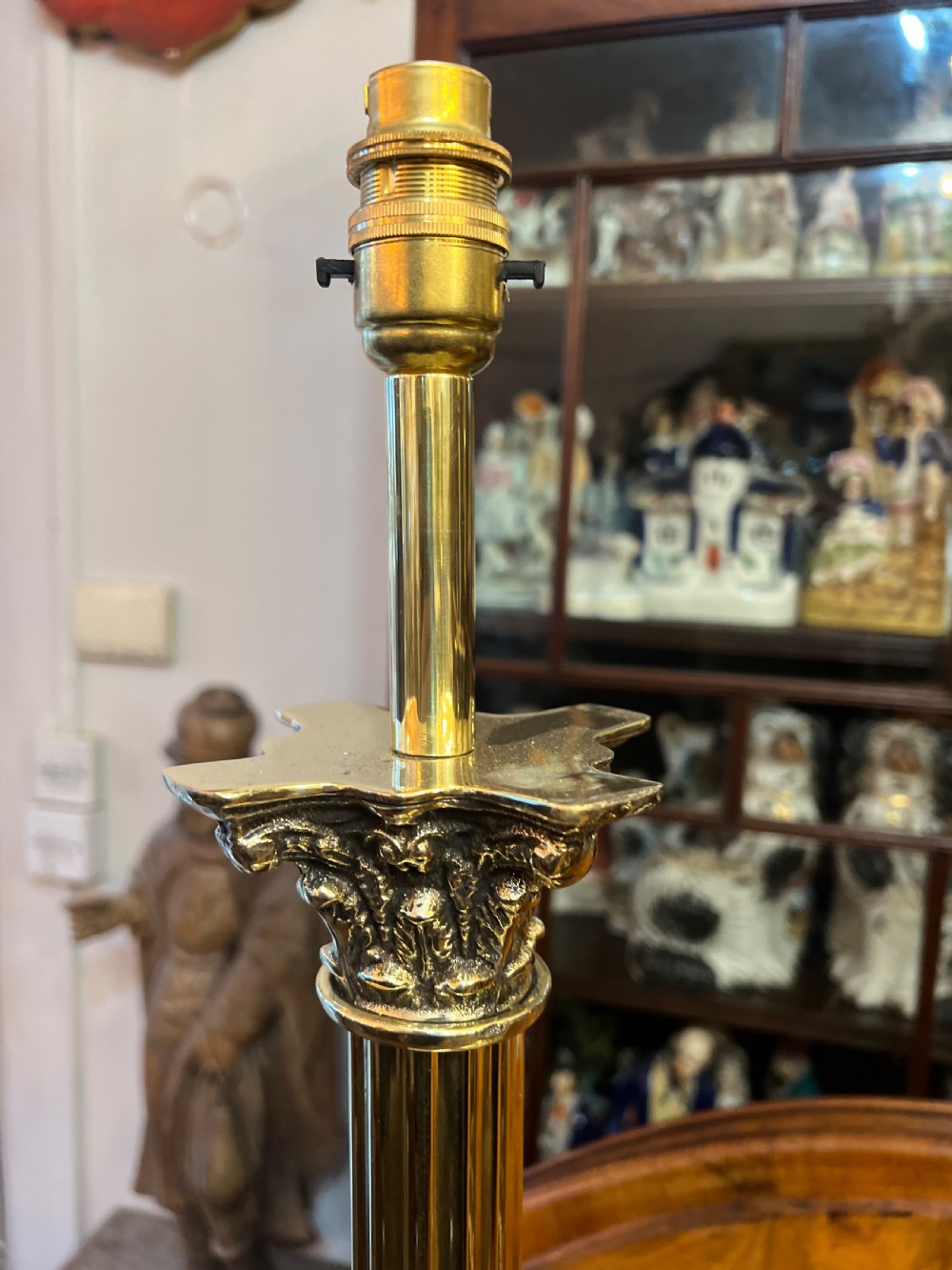 Pair of large brass Corinthian column table lamps  View VI