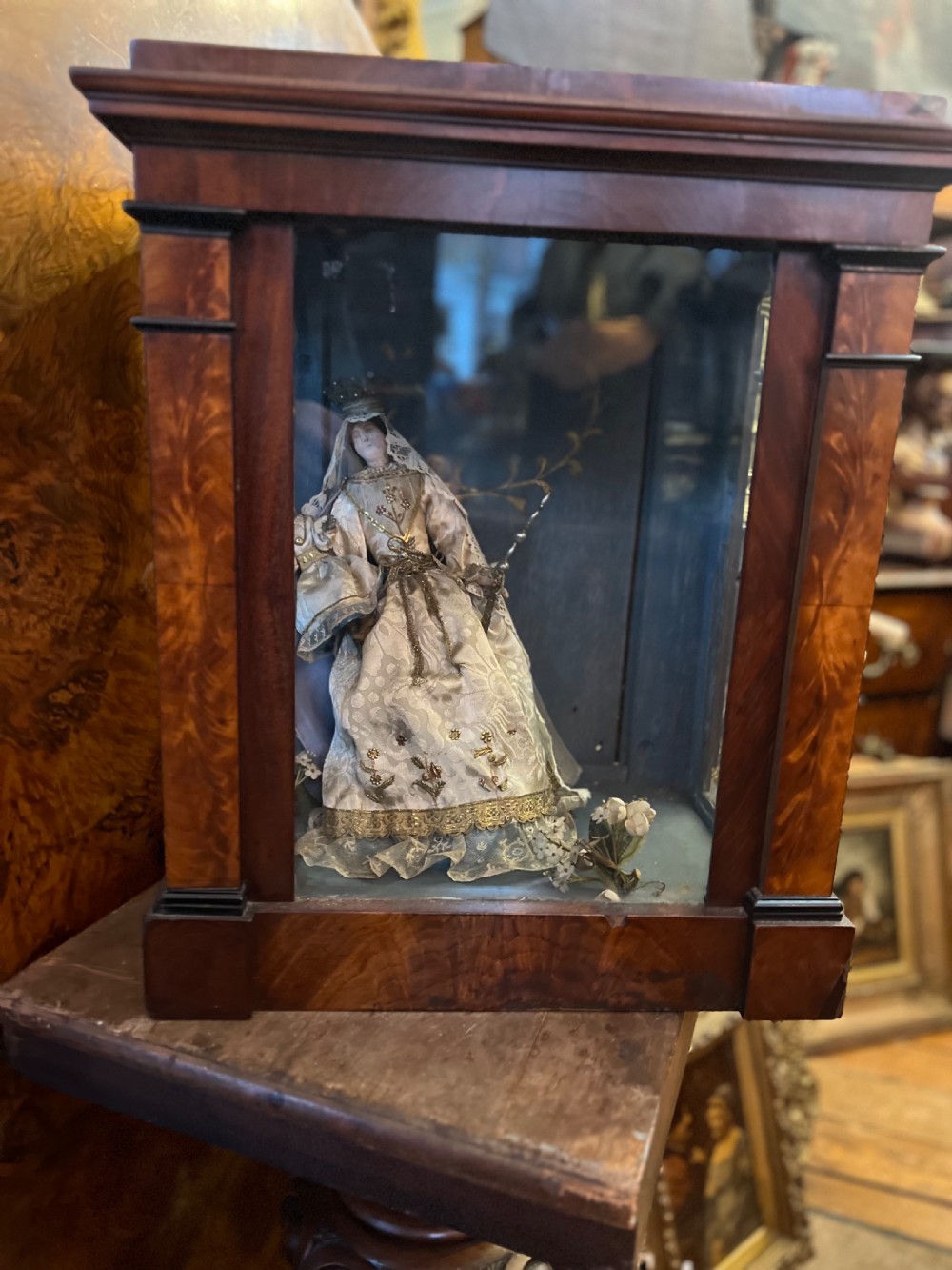 Early C19th Cased wax figure of Madonna and child  View III