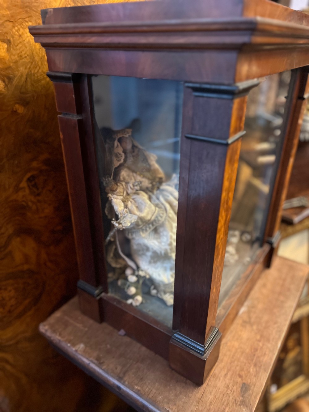 Early C19th Cased wax figure of Madonna and child  View VIII