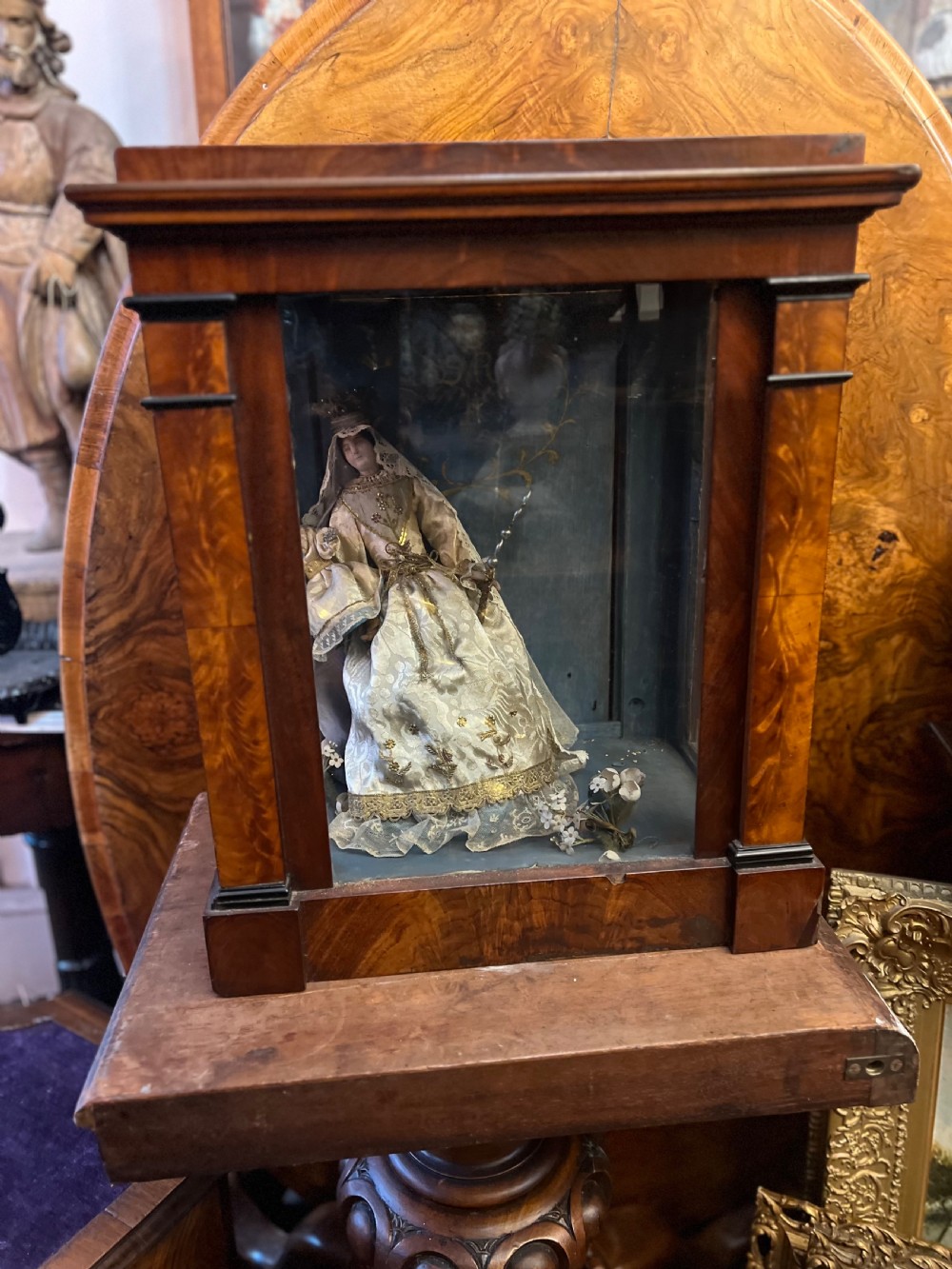 Early C19th Cased wax figure of Madonna and child  View IX