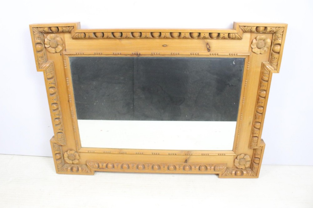 C19th pine carved frame with mirror 