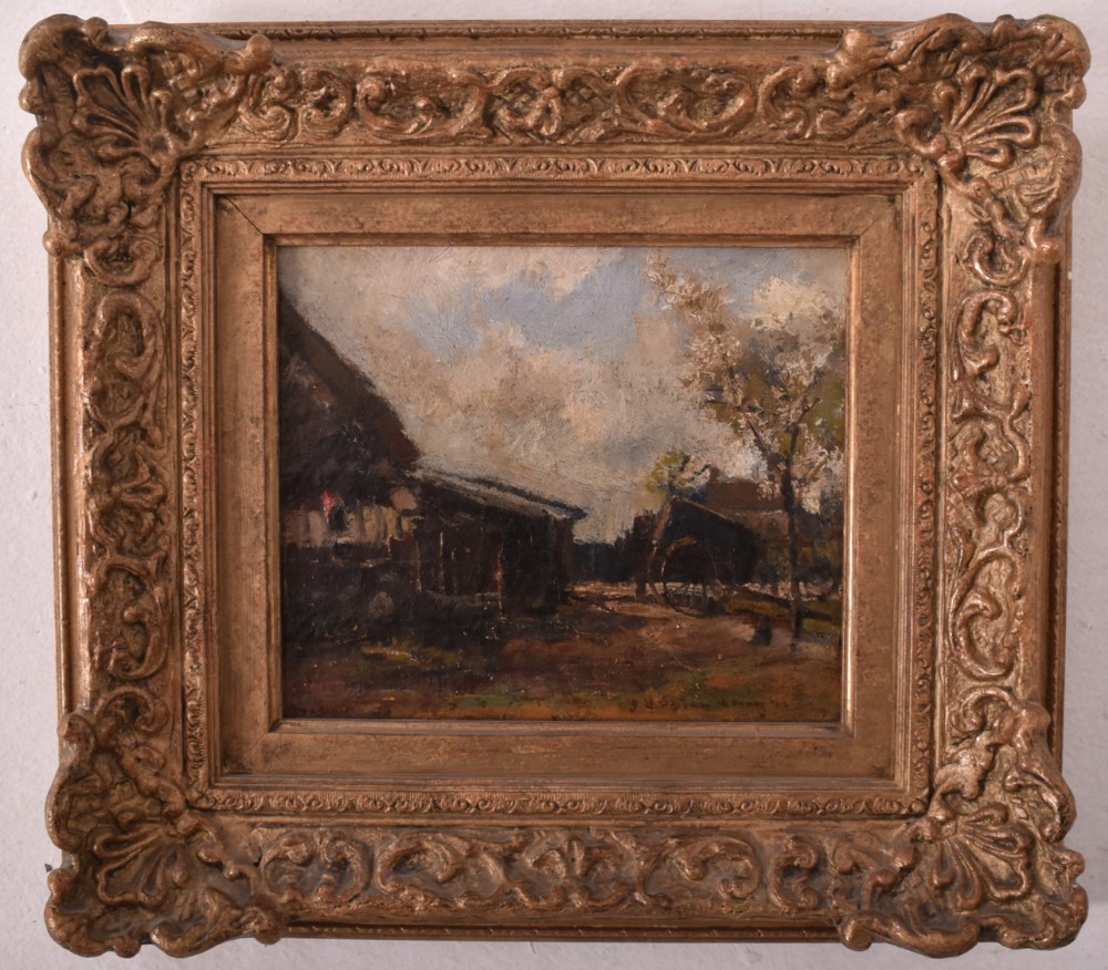 C19th oil painting of farmyard scene John William Buxton Knight RBA ( 1842 - 1908 ) 