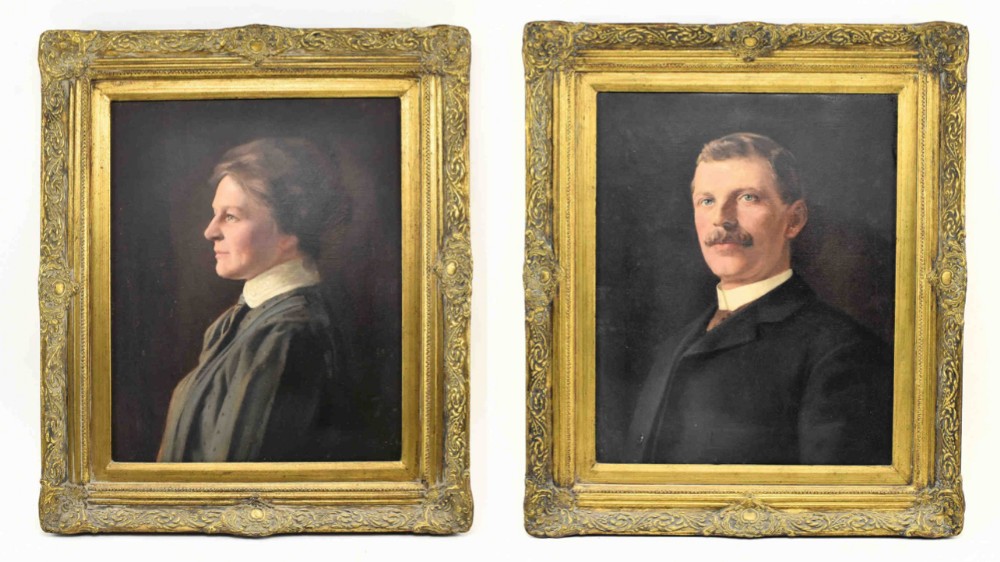 Pair of oil painting on canvas portraits C1900