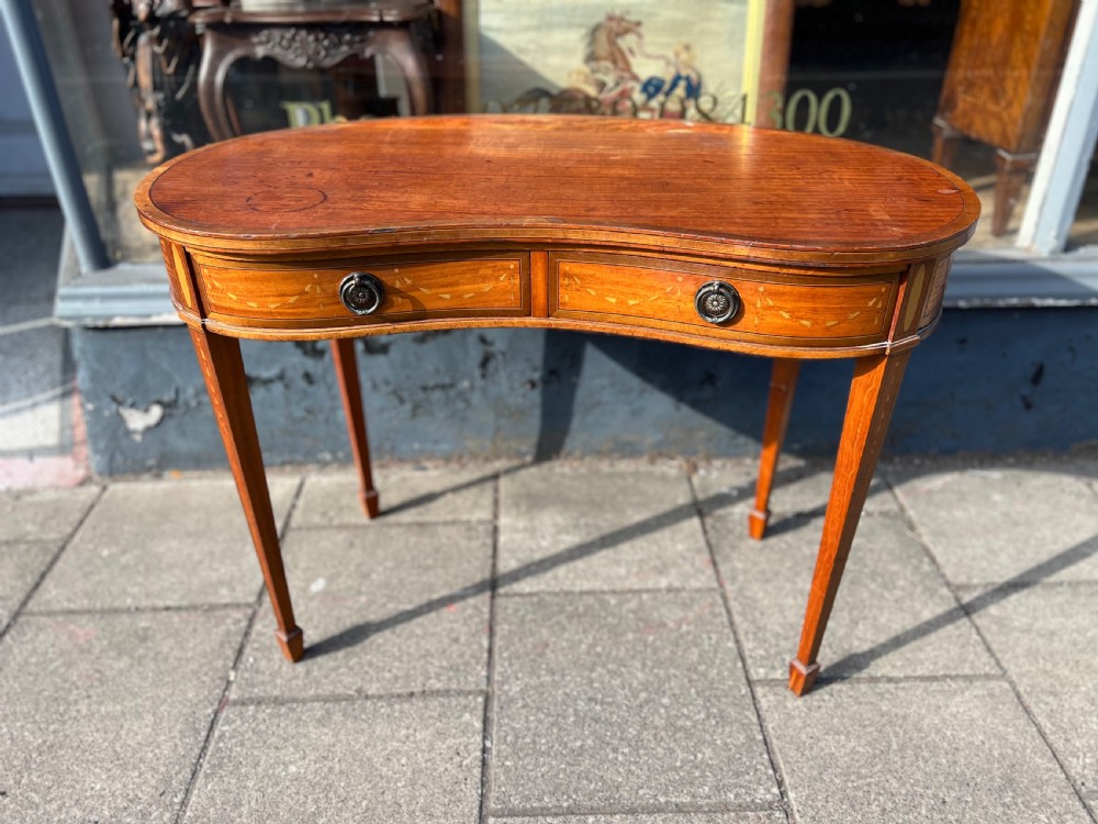 Edwardian Satinwood kidney shaped inlaid desk View II