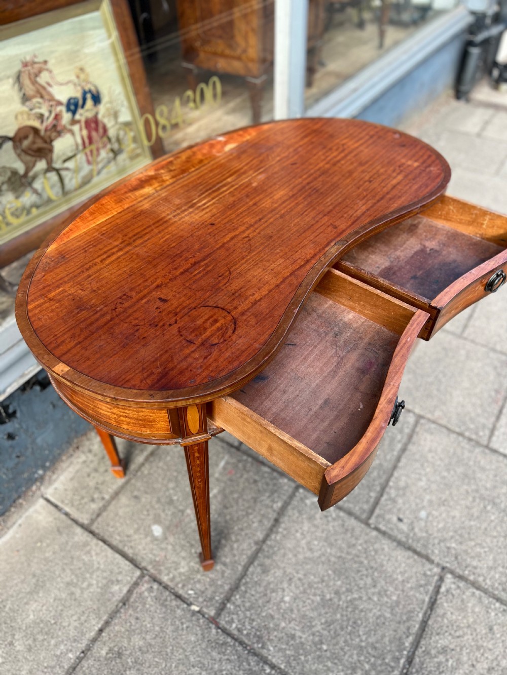 Edwardian Satinwood kidney shaped inlaid desk View III