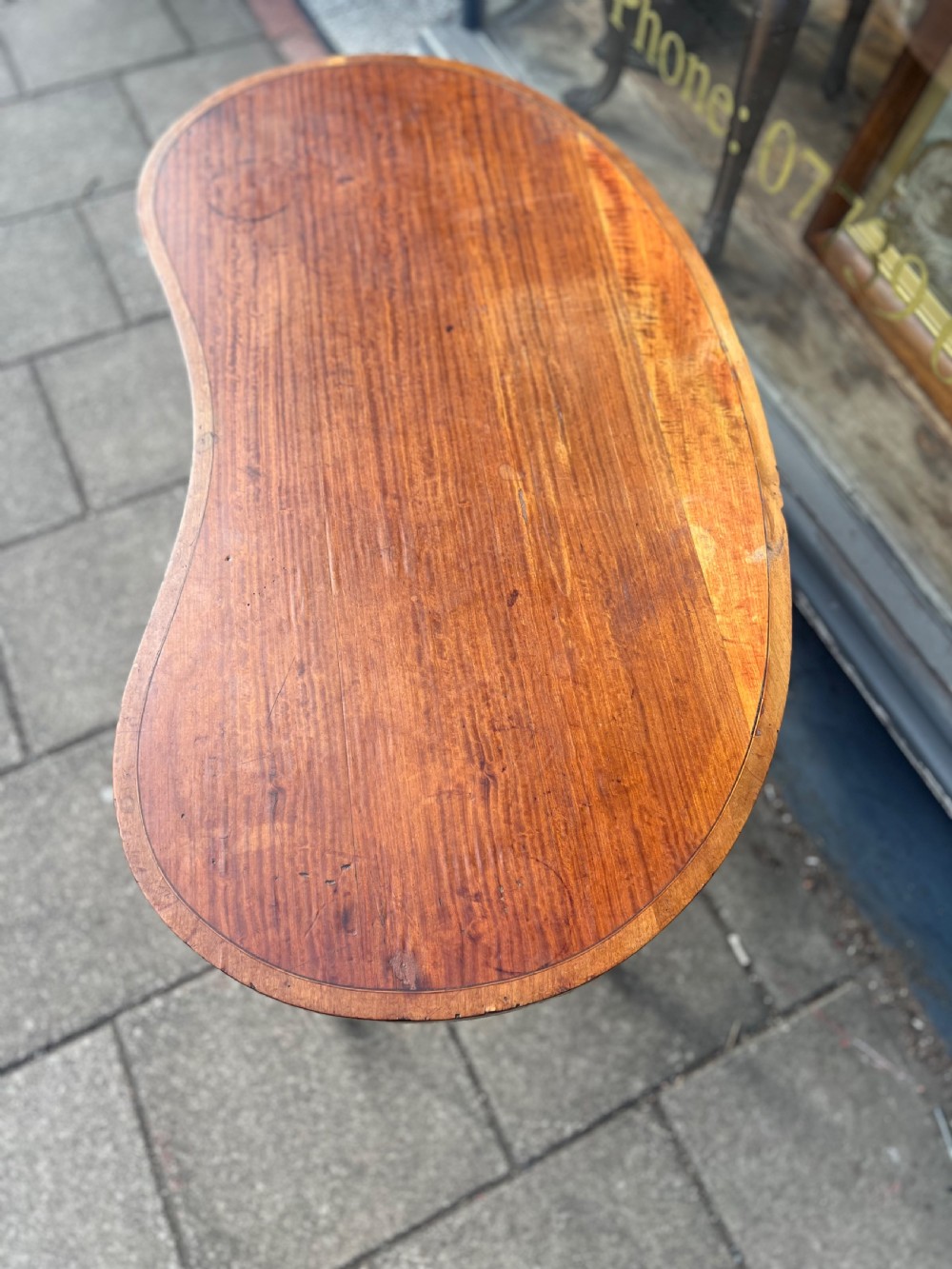 Edwardian Satinwood kidney shaped inlaid desk View XV