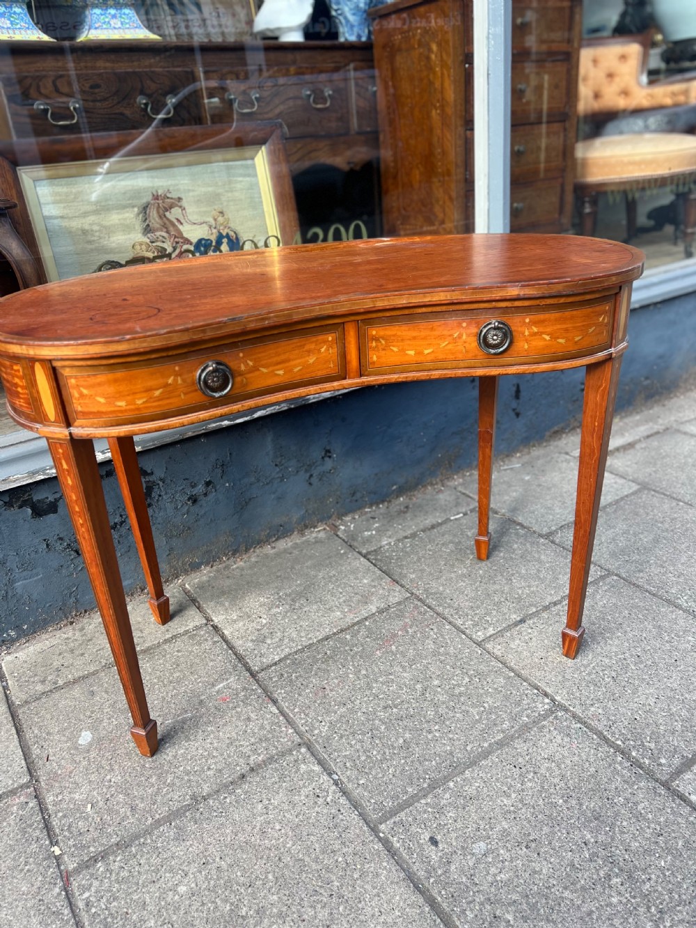 Edwardian Satinwood kidney shaped inlaid desk View XVIII