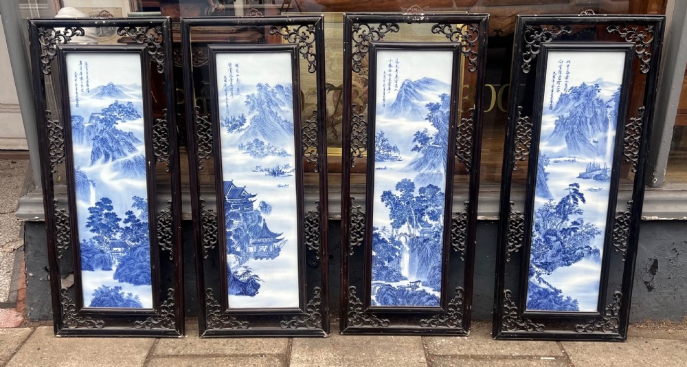 Set of four Chinese blue and white plaques in frames  View IV