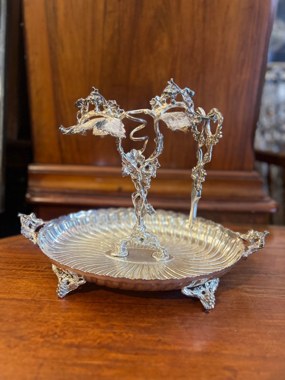 Silver plated grape stand and matching grape scissors 