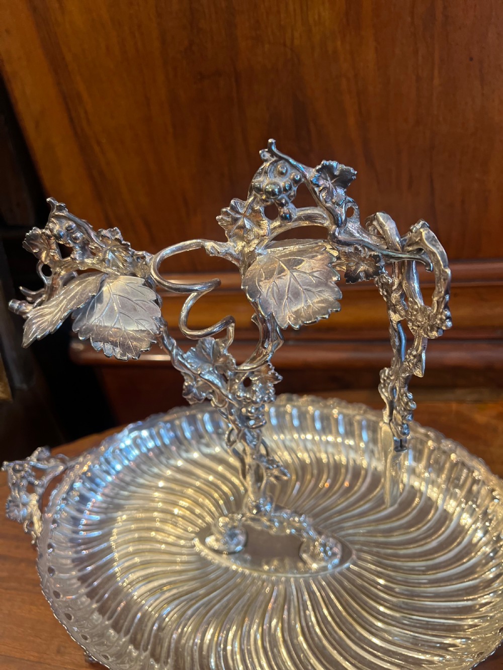 Silver plated grape stand and matching grape scissors  View II
