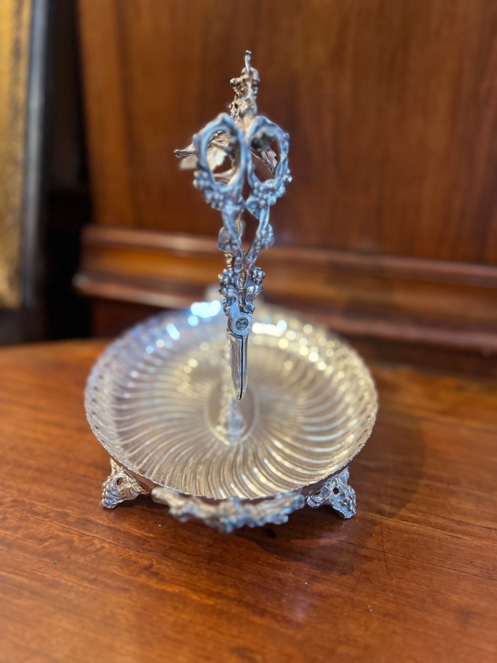 Silver plated grape stand and matching grape scissors  View V