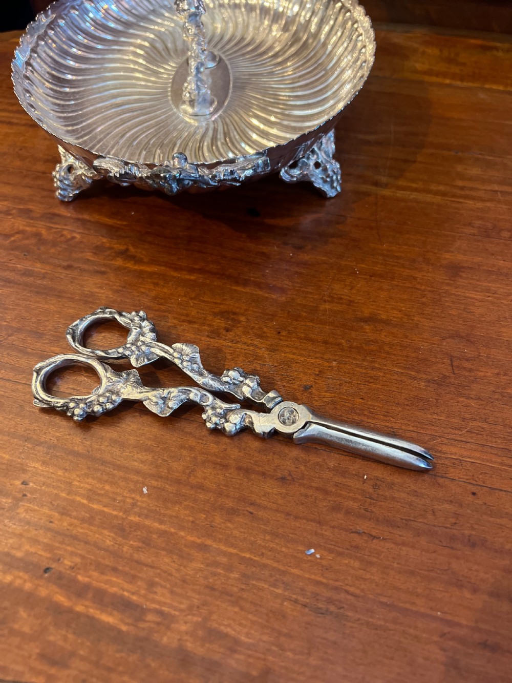 Silver plated grape stand and matching grape scissors  View VI