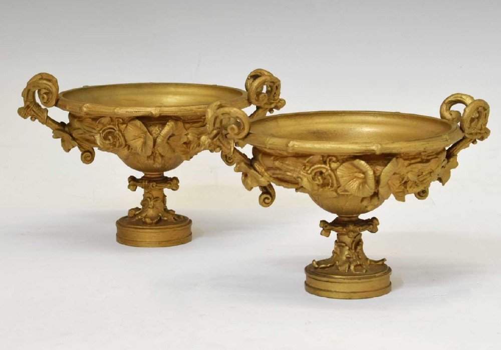 Pair of C19th Gilt bronze urns 