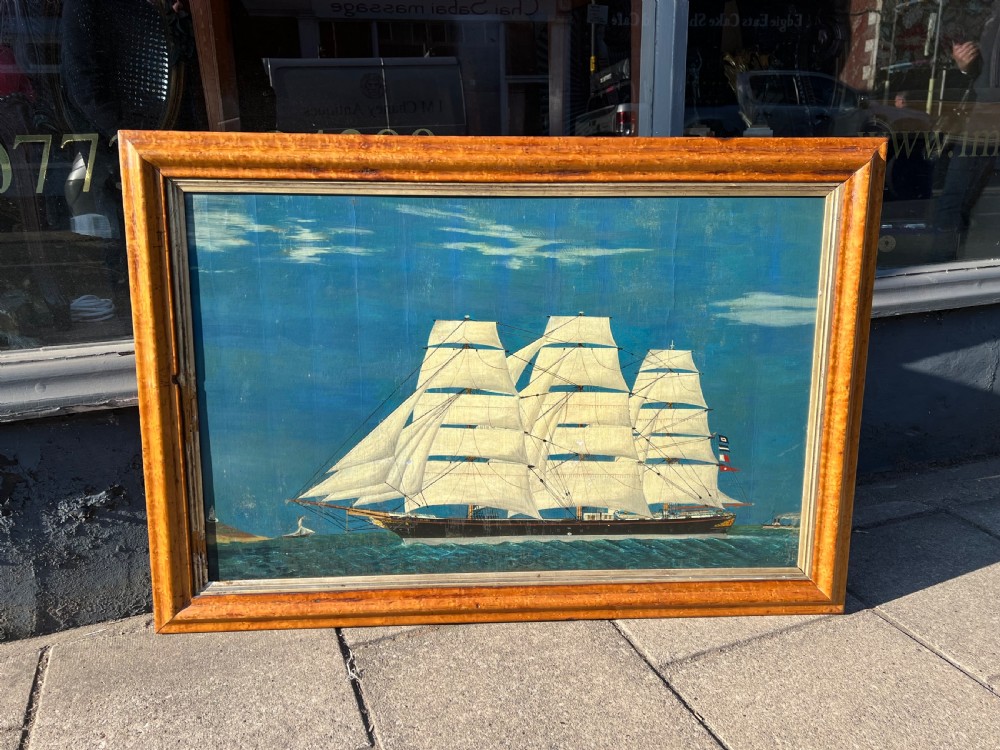C19th naive oil painting on canvas of a sailing ship  View II