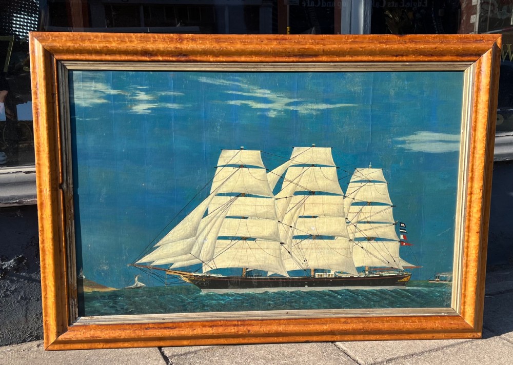 C19th naive oil painting on canvas of a sailing ship  View V