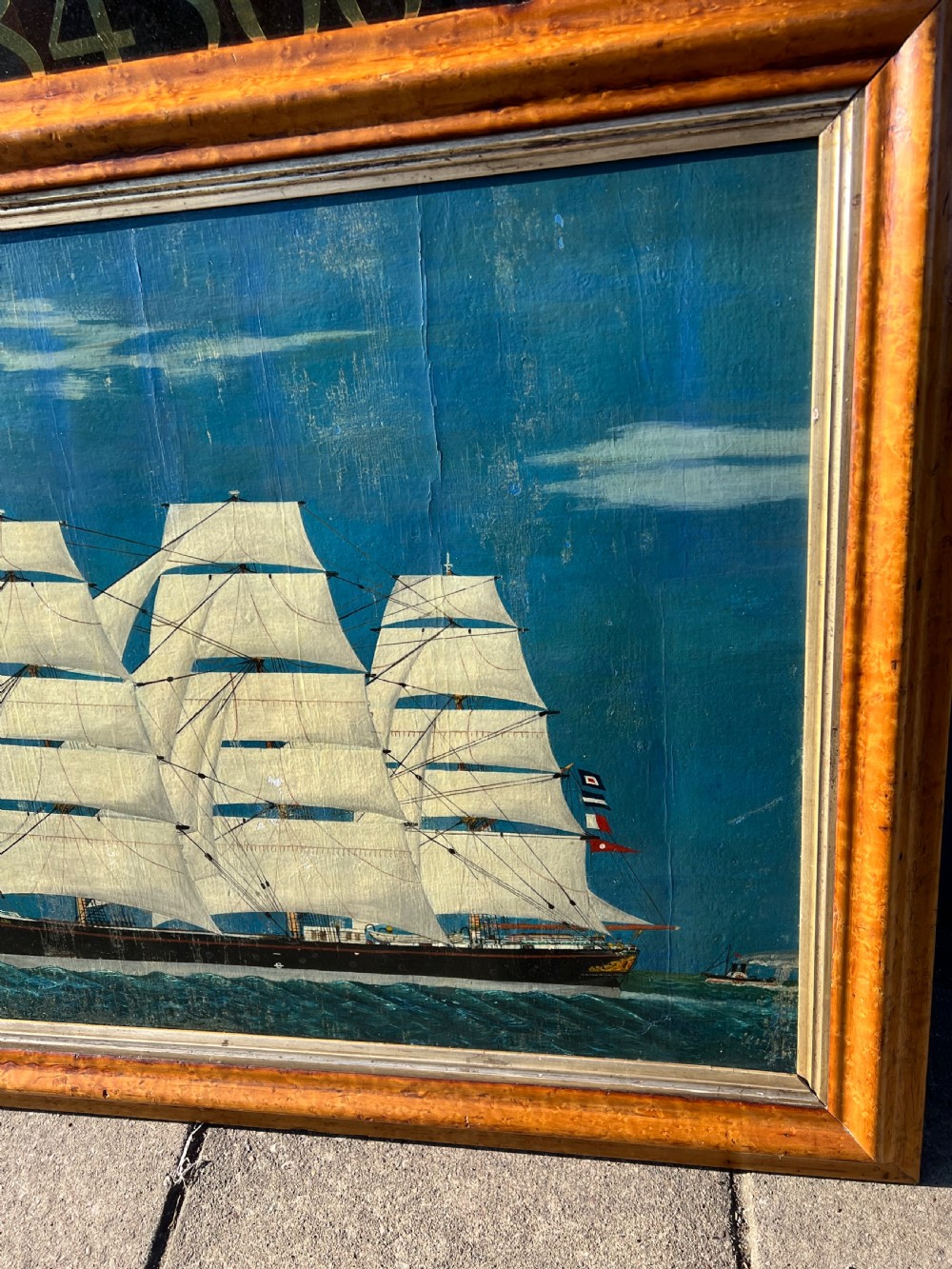 C19th naive oil painting on canvas of a sailing ship  View VII