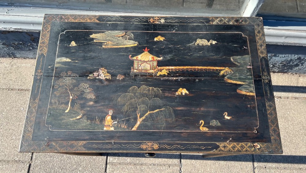 Early C19th chinoiserie painted table in unrestored condition View III