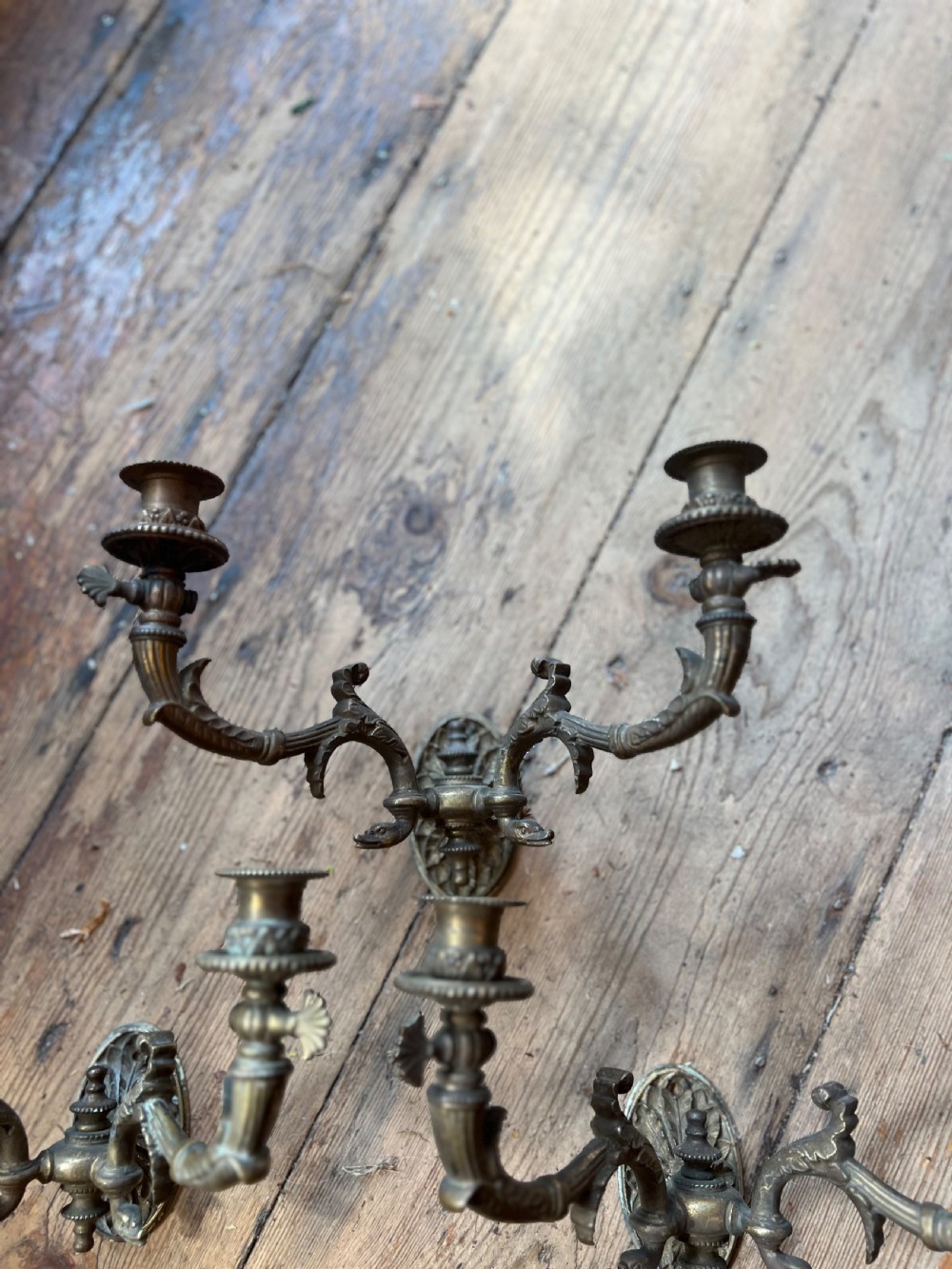 Set of three Edwardian twin armed wall sconces  View IV