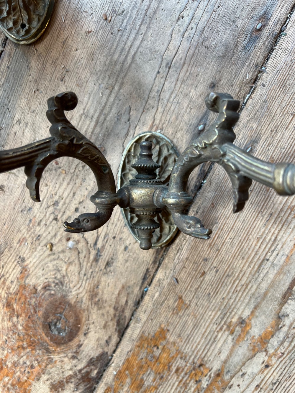 Set of three Edwardian twin armed wall sconces  View V