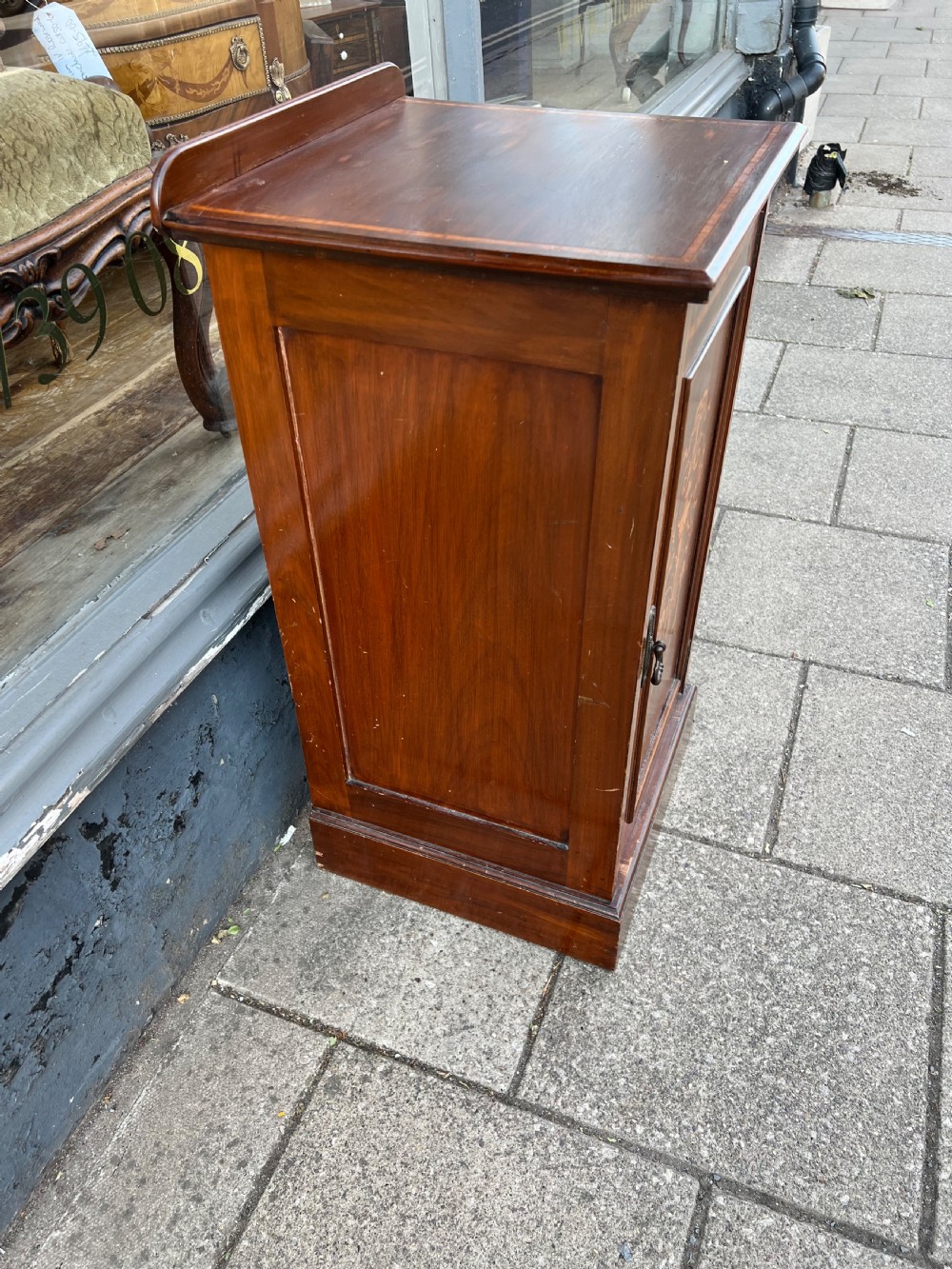 C19th inlaid bedside cupboard  View V