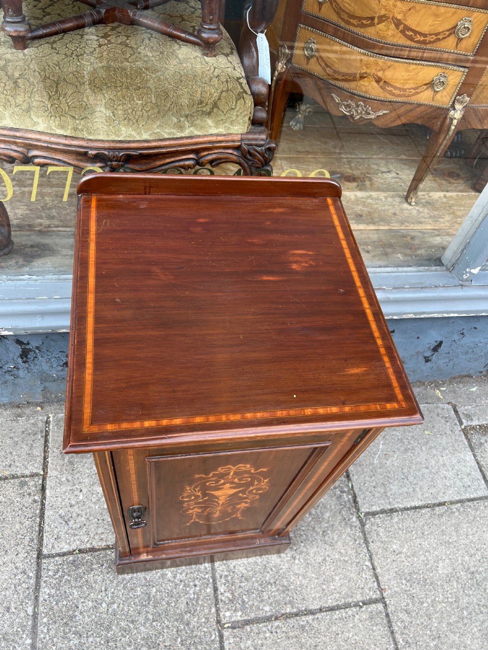 C19th inlaid bedside cupboard  View VII