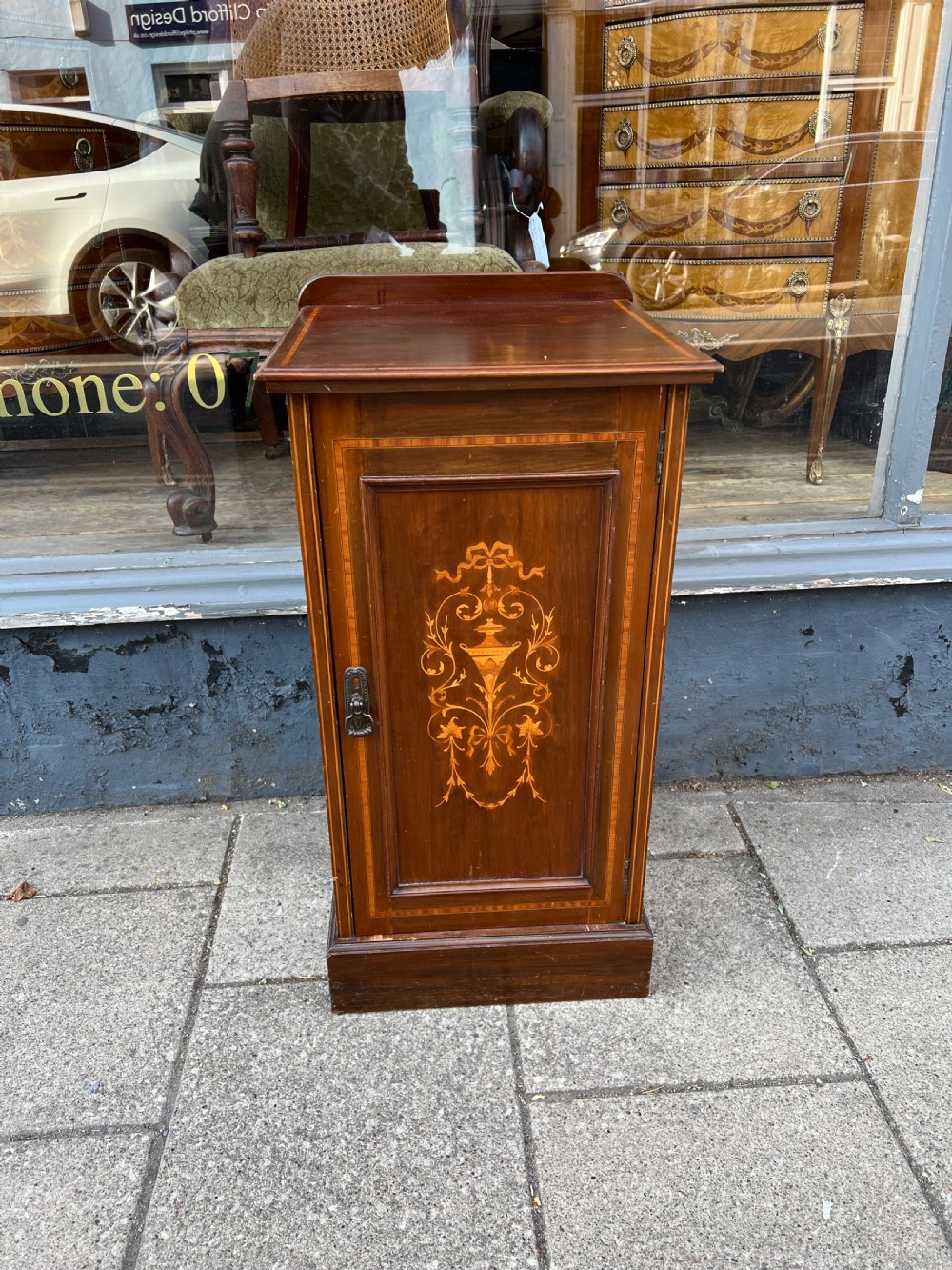 C19th inlaid bedside cupboard  View VIII