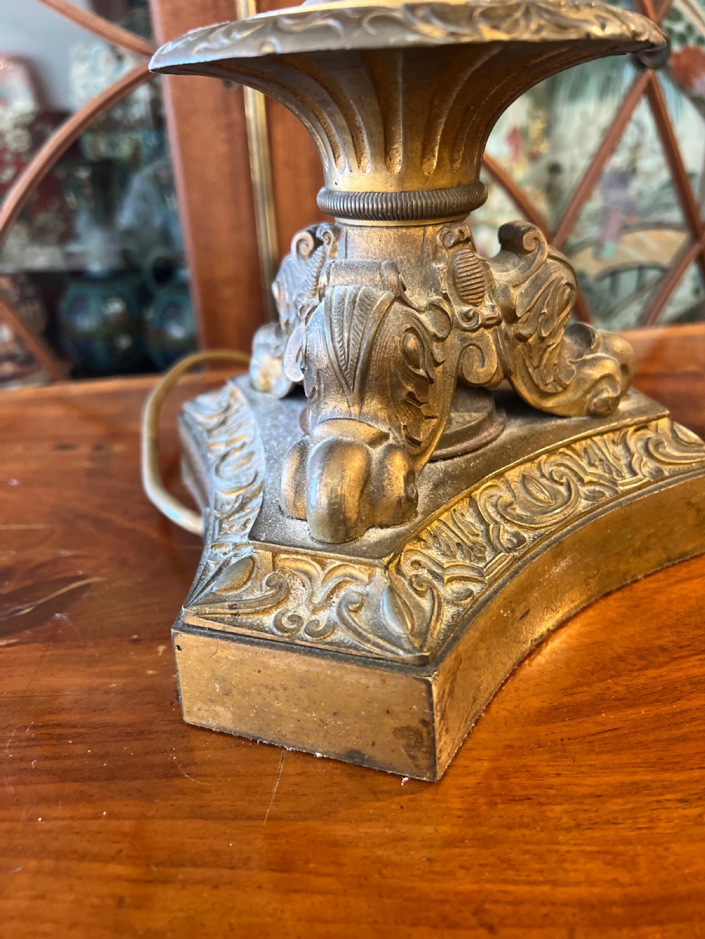 Large gilt brass lamp  View V