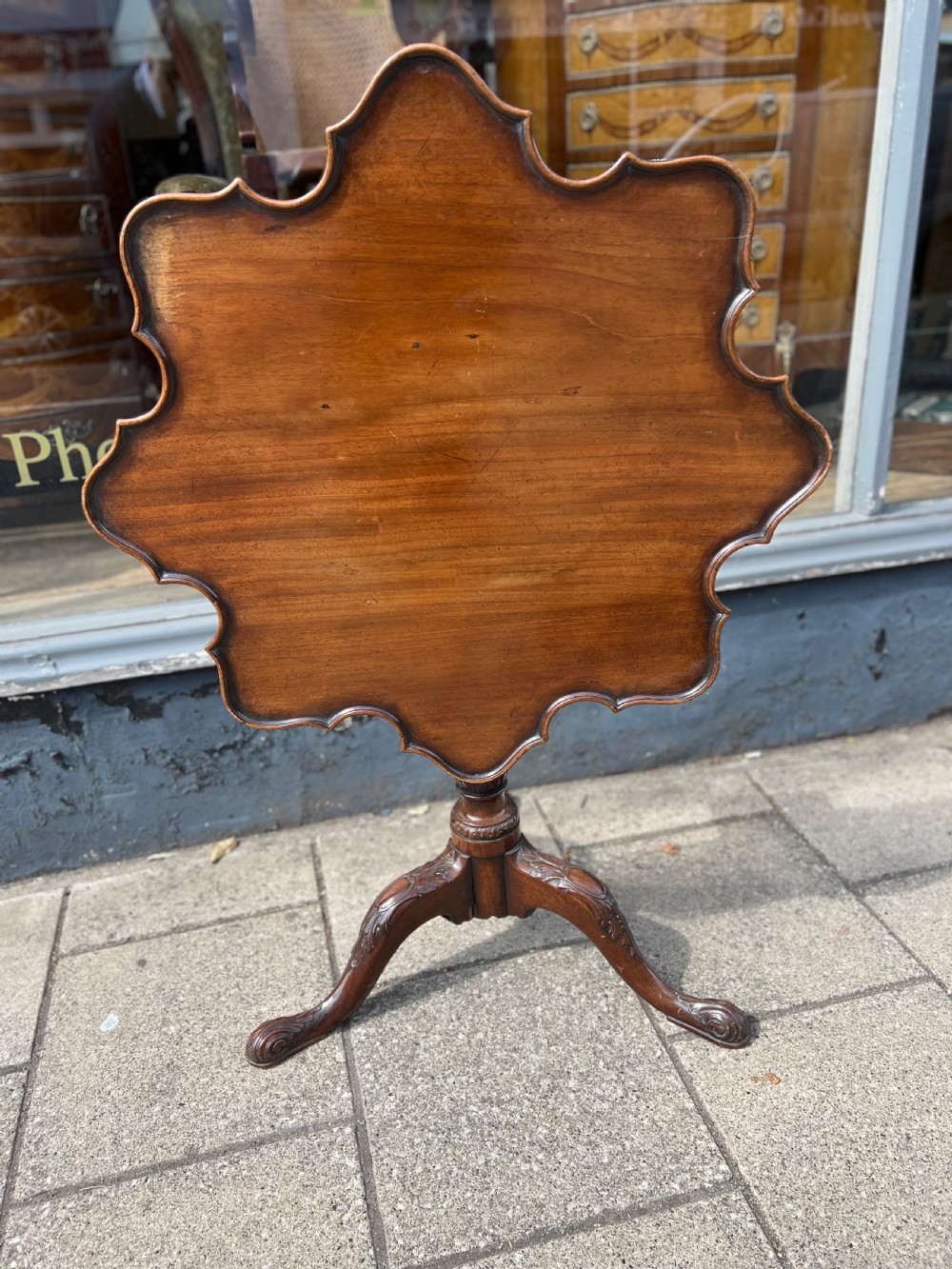 C18th scalloped topped tripod table  View II