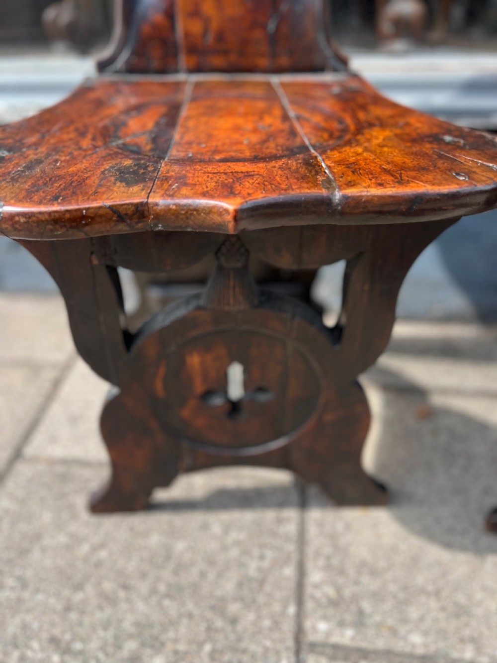 Pair of scabello style English Yew wood hall chairs  View VI