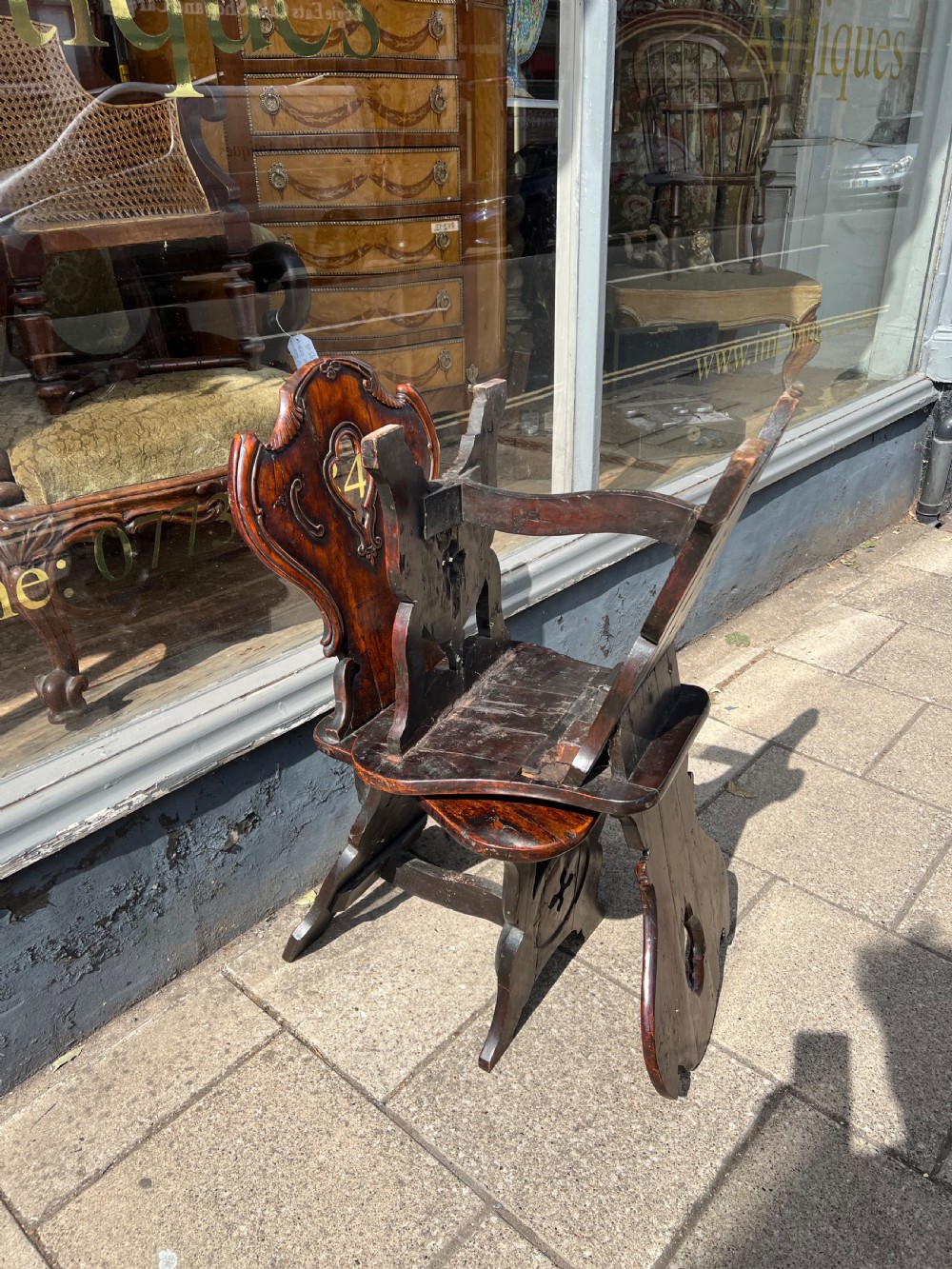 Pair of scabello style English Yew wood hall chairs  View XV