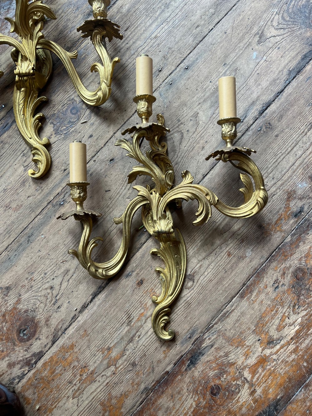 Pair of three branch rococo wall lights  View III